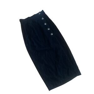 Vintage 90's CONTEMPO Casuals Velvet Midi Skirt GOTH GRUNGE Black DOLL Jrs Small